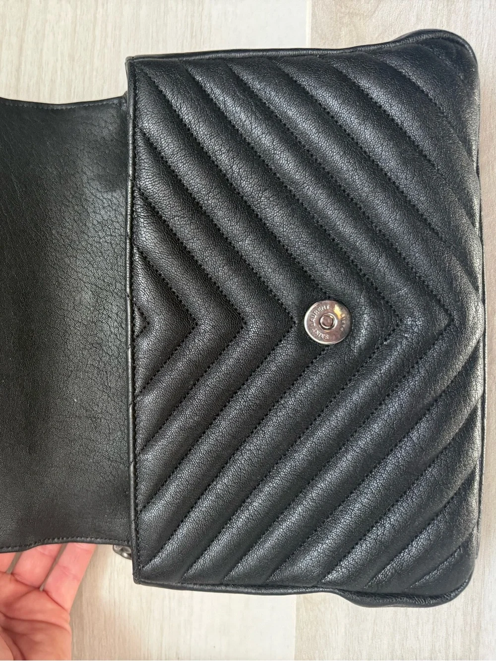 Saint Laurent Black Quilted Chain Crossbody with Silver YSL Logo